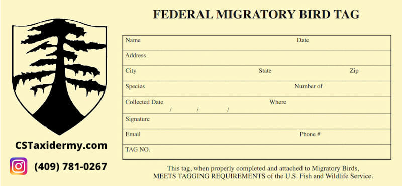 Federal Migratory Bird Tag For Shipping Waterfowl To Taxidermy